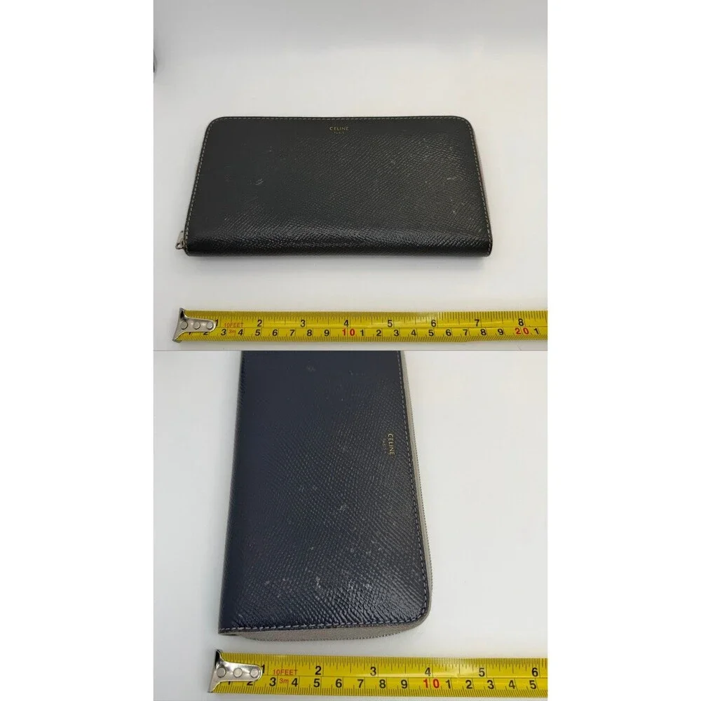 CELINE Logo PVC Leather Zip Around Long Wallet Gray Authentic Designer/132